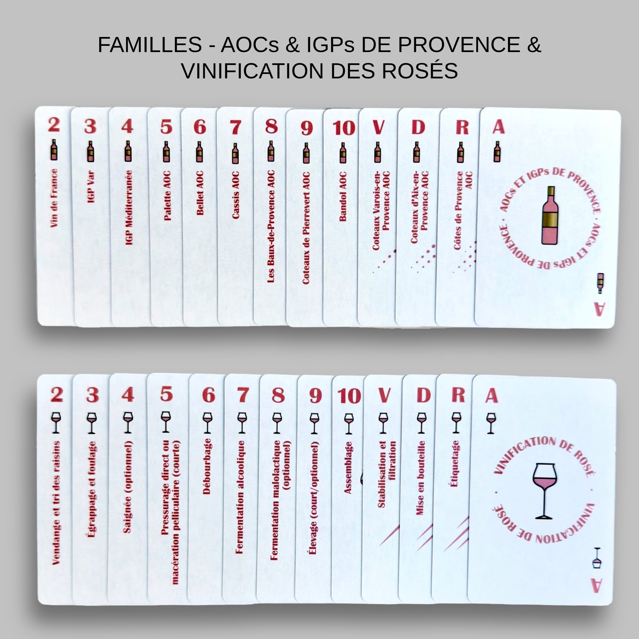 Jeu de cartes WINE ME Provence – familles AOCs et IGPs et étapes de vinification des rosés