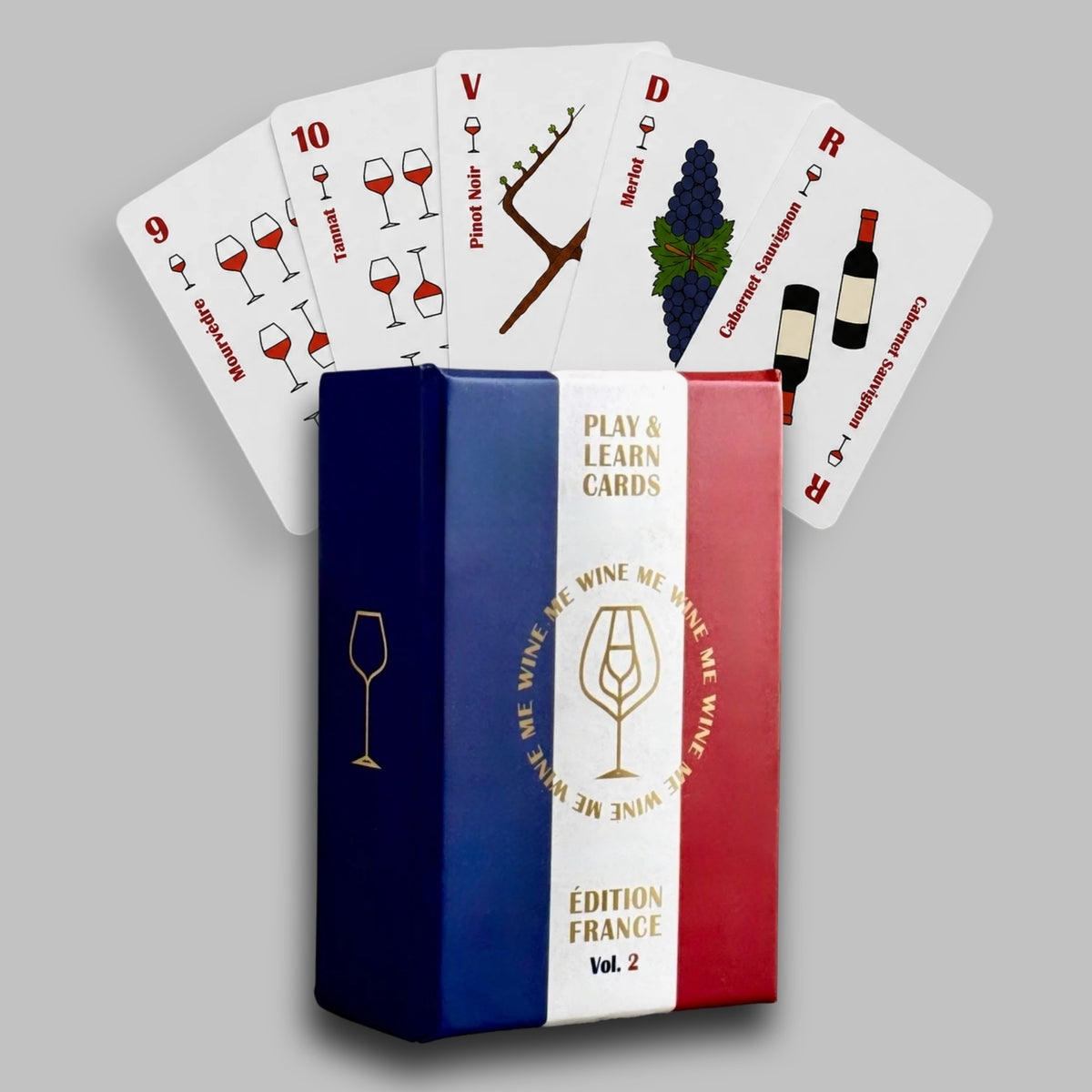 Jeu de cartes à jouer WINE ME Édition France Vol. 2 avec cartes de cépages et coffret tricolore