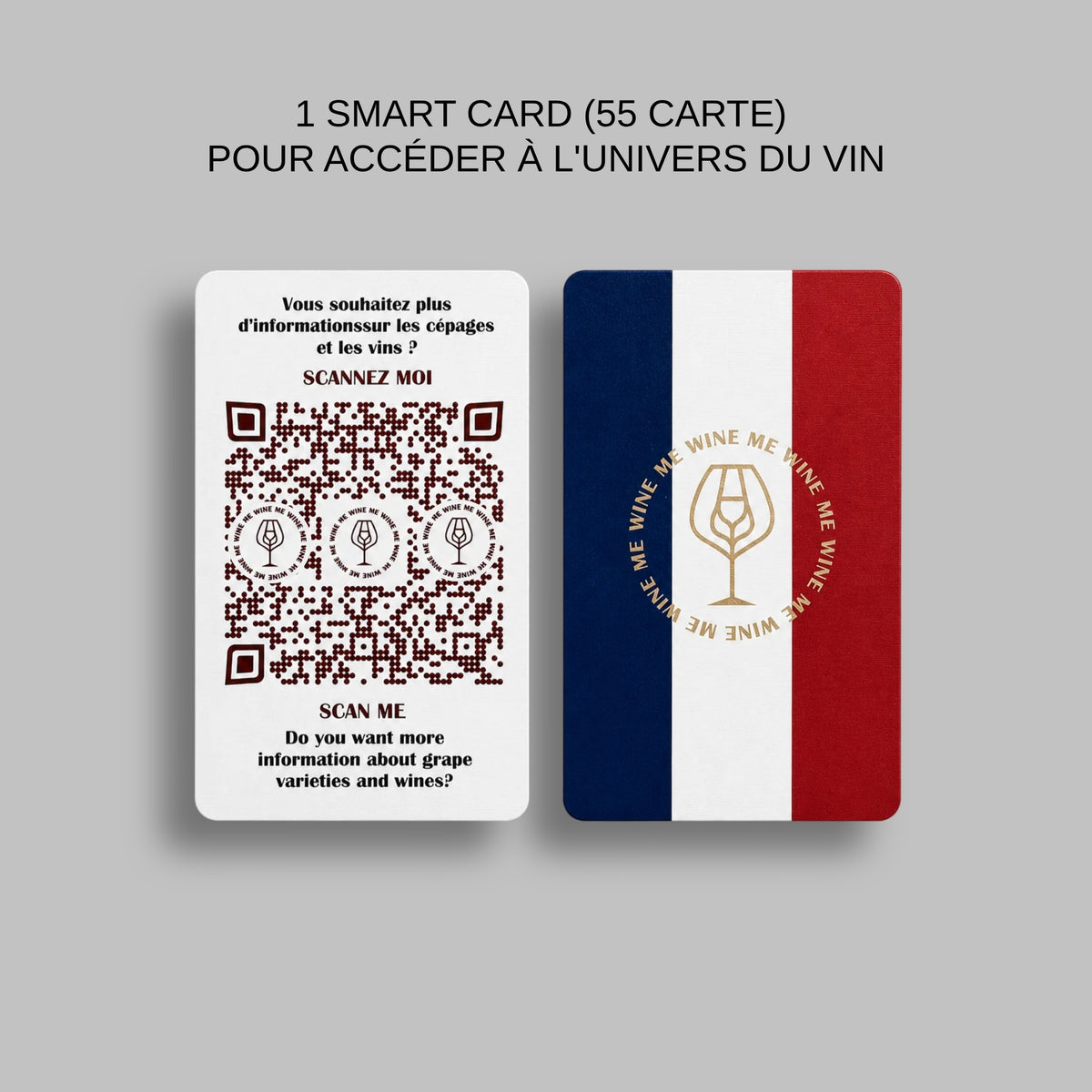 Carte à jouer WINE ME avec QR code donnant accès aux informations sur les cépages et les vins