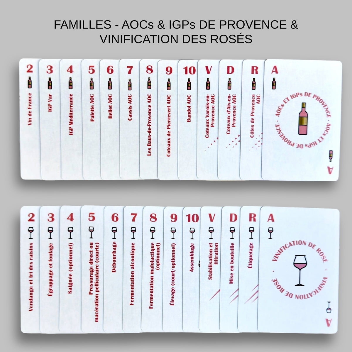 Jeu de cartes WINE ME Provence – familles AOCs et IGPs et étapes de vinification des rosés