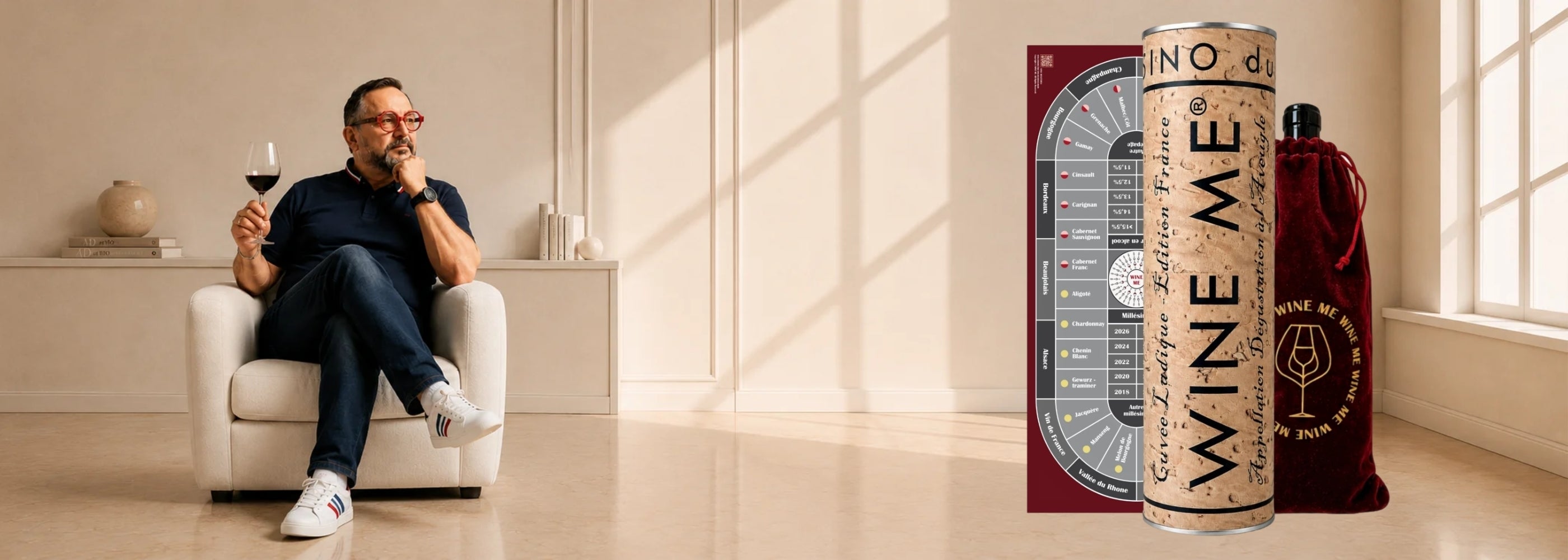 WINE ME, jeu de société œnologique et Casino du Vin français avec plateau de dégustation, coffret et accessoires