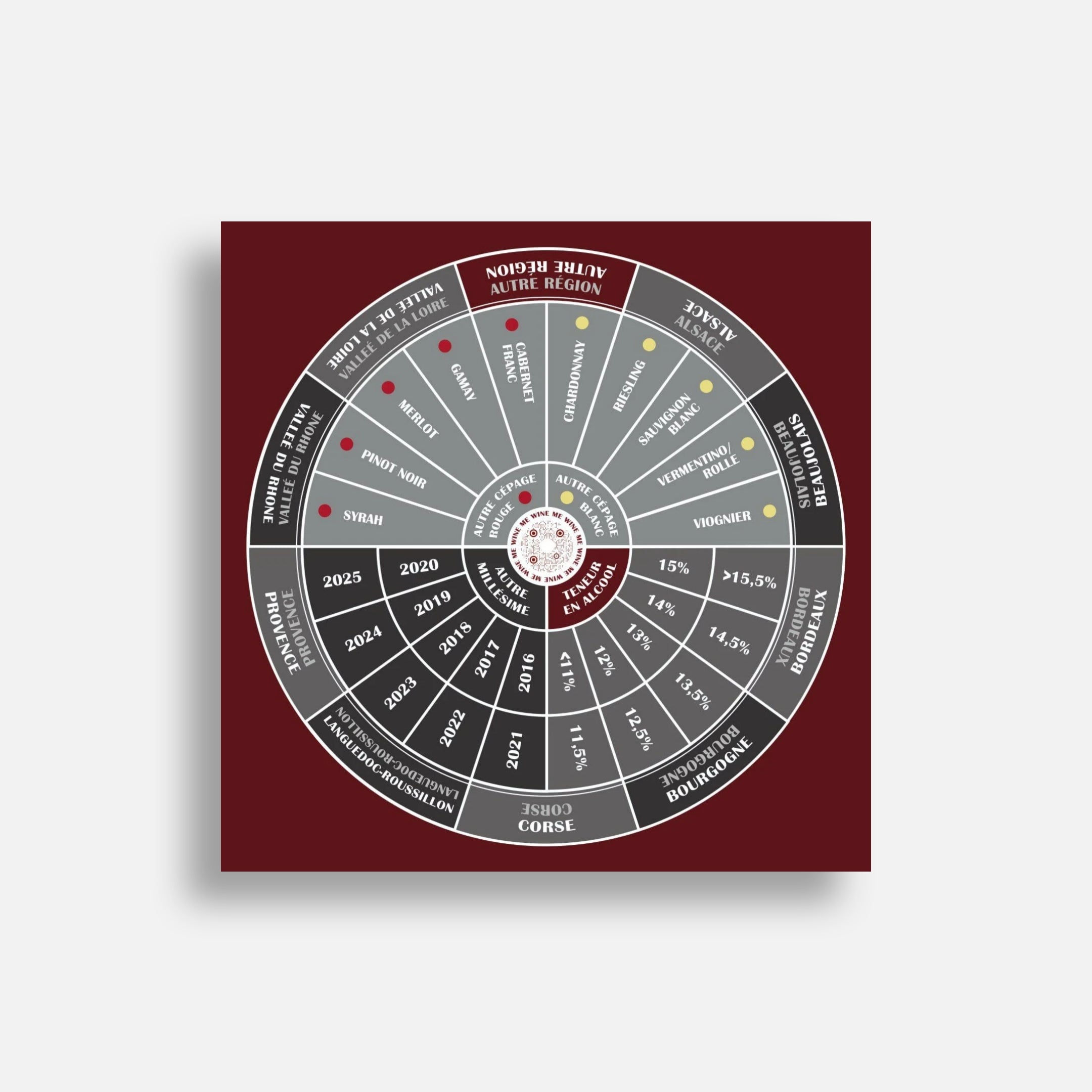 Tapis Casino du Vin WINE ME® France Compact 100 × 100 cm avec QR Code interactif pour dégustation des vins de France